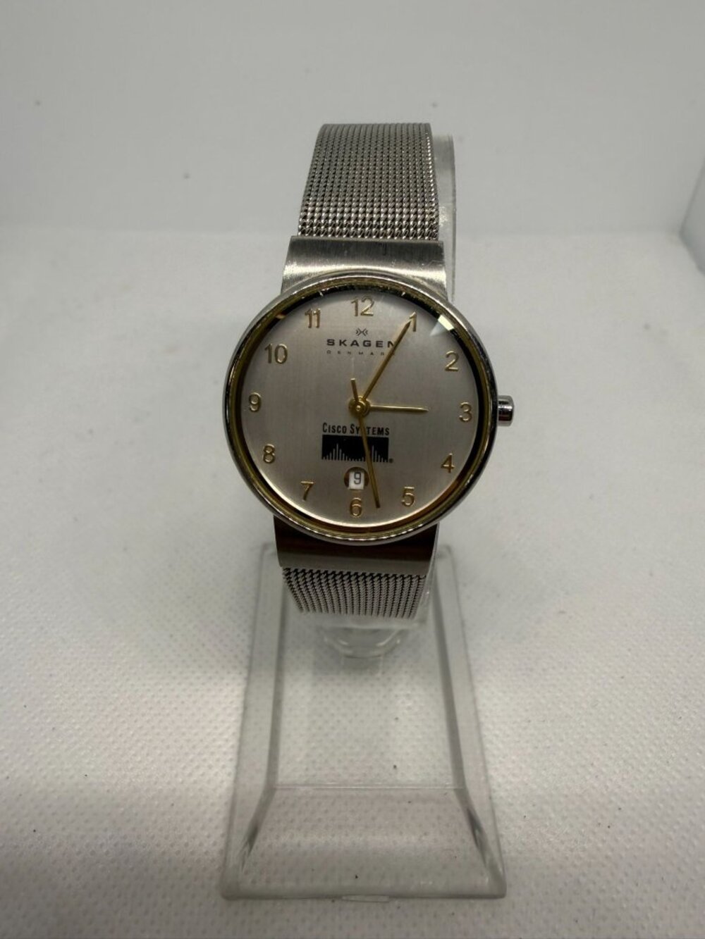 Skagen 355SGSC Silver Mesh Band Gold-Accented Dial Women’s Quartz Wristwatch